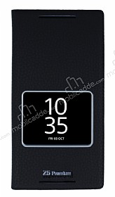 Sony Xperia Z5 Premium Gizli Mknatsl ereveli Siyah Deri Klf