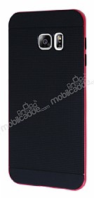 Eiroo Stripe Samsung Galaxy S6 Edge Plus Pembe Kenarl Siyah Silikon Klf