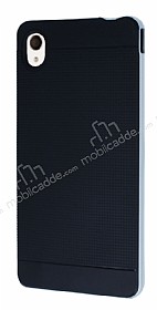 Eiroo Stripe Sony Xperia M4 Aqua Silver Kenarl Siyah Silikon Klf