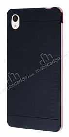 Eiroo Stripe Sony Xperia M4 Aqua Rose Gold Kenarl Siyah Silikon Klf