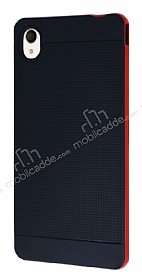 Eiroo Stripe Sony Xperia M4 Aqua Krmz Kenarl Siyah Silikon Klf