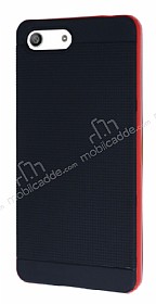 Eiroo Stripe Sony Xperia M5 Krmz Kenarl Siyah Silikon Klf