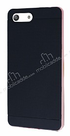 Eiroo Stripe Sony Xperia M5 Rose Gold Kenarl Siyah Silikon Klf