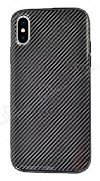 Eiroo Surface iPhone XS Max Karbon Siyah Silikon Klf