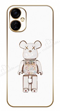 Eiroo Tecno Spark 9T Candy Bear Standl Beyaz Silikon Klf