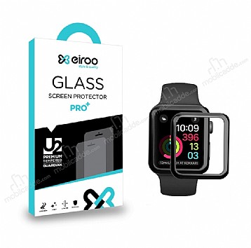 Eiroo Apple Watch 6 Tempered Glass Premium Siyah Full Cam Ekran Koruyucu (44 mm)