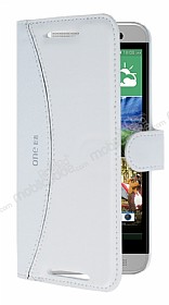 Eiroo Thunder HTC One E8 Standl Czdanl Beyaz Deri Klf