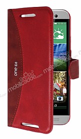Eiroo Thunder HTC One E8 Standl Czdanl Krmz Deri Klf