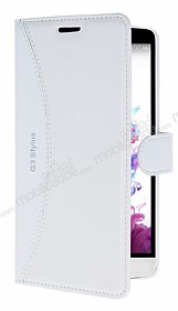 Eiroo Thunder LG G3 Stylus Standl Czdanl Beyaz Deri Klf