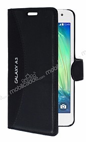 Eiroo Thunder Samsung Galaxy A3 Standl Czdanl Siyah Deri Klf