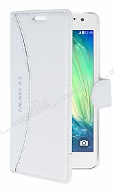 Eiroo Thunder Samsung Galaxy A3 Standl Czdanl Beyaz Deri Klf