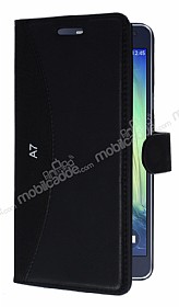 Eiroo Thunder Samsung Galaxy A7 Standl Czdanl Siyah Deri Klf