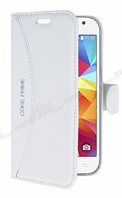 Eiroo Thunder Samsung Galaxy Core Prime Standl Czdanl Beyaz Deri Klf