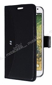 Eiroo Thunder Samsung Galaxy E5 Standl Czdanl Siyah Deri Klf