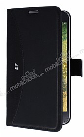 Eiroo Thunder Samsung Galaxy E7 Standl Czdanl Siyah Deri Klf