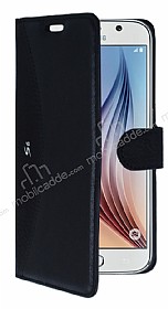 Eiroo Thunder Samsung Galaxy S6 Standl Czdanl Siyah Deri Klf