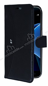 Eiroo Thunder Samsung Galaxy S7 Standl Czdanl Siyah Deri Klf