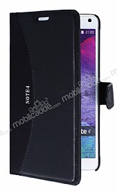 Eiroo Thunder Samsung N9100 Galaxy Note 4 Standl Czdanl Siyah Deri Klf