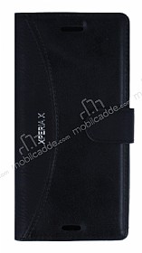 Eiroo Thunder Sony Xperia X Standl Czdanl Siyah Deri Klf