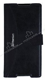 Eiroo Thunder Sony Xperia Z5 Premium Standl Czdanl Siyah Deri Klf