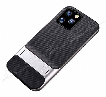 Eiroo Tiger Power iPhone 11 Pro Max Standl Ultra Koruma Silver Silikon Klf