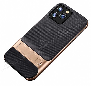 Eiroo Tiger Power iPhone 12 Pro 6.1 in Standl Ultra Koruma Gold Silikon Klf