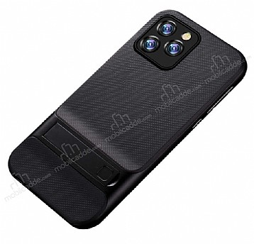 Eiroo Tiger Power iPhone 12 Pro Max 6.7 in Standl Ultra Koruma Siyah Silikon Klf