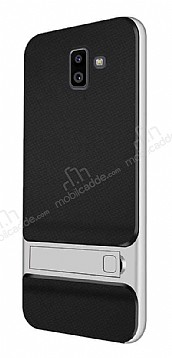 Eiroo Tiger Power Samsung Galaxy J6 Plus Standl Ultra Koruma Silver Silikon Klf