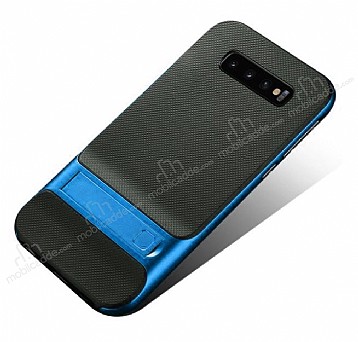 Eiroo Tiger Power Samsung Galaxy S10 Plus Standl Ultra Koruma Mavi Silikon Klf