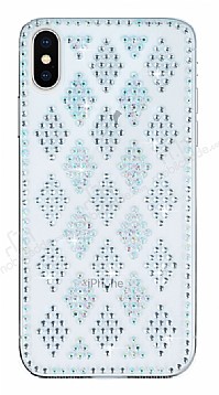 Eiroo Twinkler iPhone X / XS Beyaz Tal effaf Silikon Klf