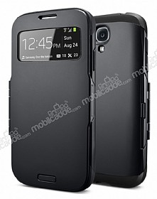 Eiroo View Armor Samsung i9500 Galaxy S4 Pencereli Siyah Klf