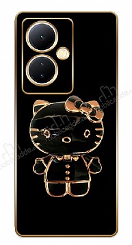 Eiroo Kitty vivo V29 Lite Standl Kamera Korumal Siyah Silikon Klf
