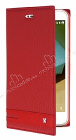 Vodafone Smart 7 Style Gizli Mknatsl Yan Kapakl Krmz Deri Klf