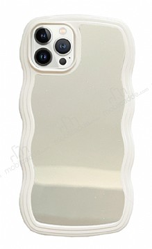 Eiroo Wave Mirror iPhone 13 Pro Beyaz Silikon Kılıf