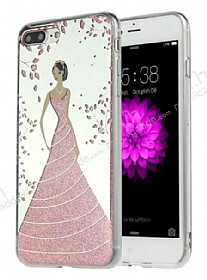 Eiroo Wedding iPhone 7 Plus / 8 Plus Silikon Kenarl Pembe Rubber Klf