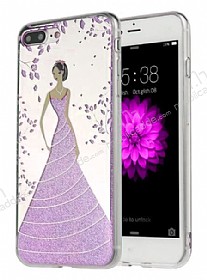 Eiroo Wedding iPhone 7 Plus / 8 Plus Silikon Kenarl Mor Rubber Klf