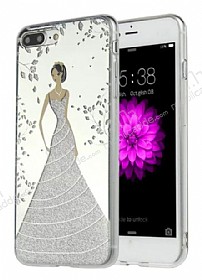 Eiroo Wedding iPhone 7 Plus / 8 Plus Silikon Kenarl Silver Rubber Klf