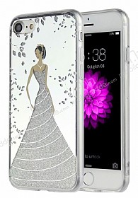 Eiroo Wedding iPhone 7 / 8 Silikon Kenarl Silver Rubber Klf