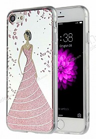 Eiroo Wedding iPhone 7 / 8 Silikon Kenarl Pembe Rubber Klf
