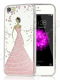 Eiroo Wedding iPhone SE / 5 / 5S Silikon Kenarl Pembe Rubber Klf