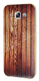 Eiroo Wooden Samsung Galaxy E5 Metal Kenarl Kahverengi Rubber Klf