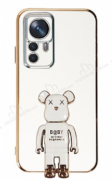 Eiroo Xiaomi 12T Baby Bear Standl Beyaz Silikon Klf