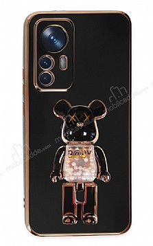 Eiroo Xiaomi 12T Candy Bear Standl Siyah Silikon Klf