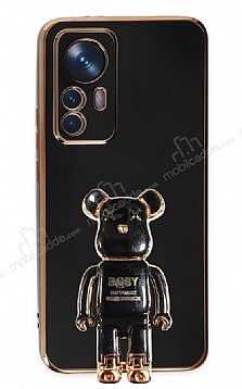 Eiroo Xiaomi 12T Pro Baby Bear Standl Siyah Silikon Klf