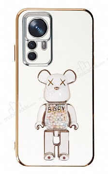Eiroo Xiaomi 12T Pro Candy Bear Standl Beyaz Silikon Klf