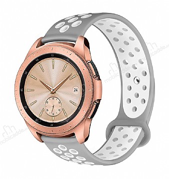 Eiroo Samsung Galaxy Watch 3 45 mm Silikon Gri-Beyaz Spor Kordon