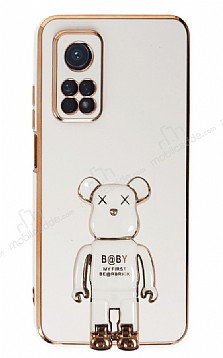 Eiroo Xiaomi Mi 10T Baby Bear Standl Beyaz Silikon Klf