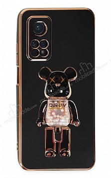 Eiroo Xiaomi Mi 10T Candy Bear Standl Siyah Silikon Klf