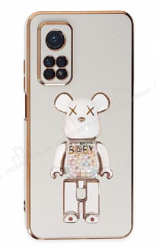 Eiroo Xiaomi Mi 10T Pro Candy Bear Standl Beyaz Silikon Klf