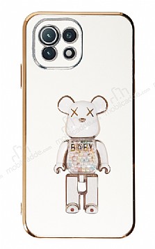 Eiroo Xiaomi Mi 11 Lite 5G Candy Bear Standl Beyaz Silikon Klf